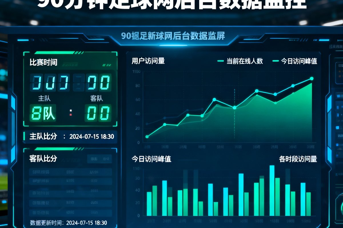 90分钟足球网后台数据监控大屏展示实时比分更新和用户访问量动态图表